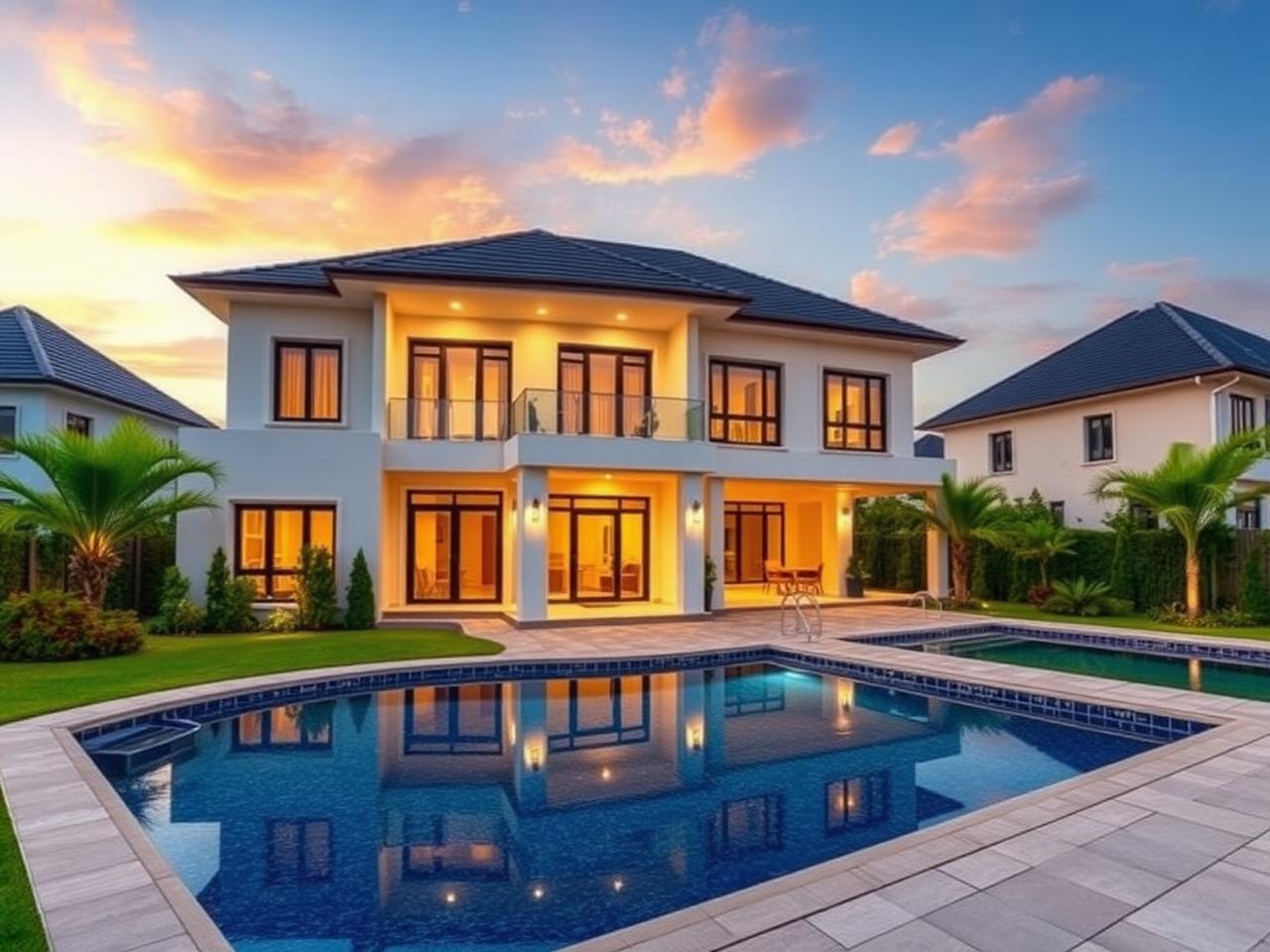 GrinLife signature villa at sunset
